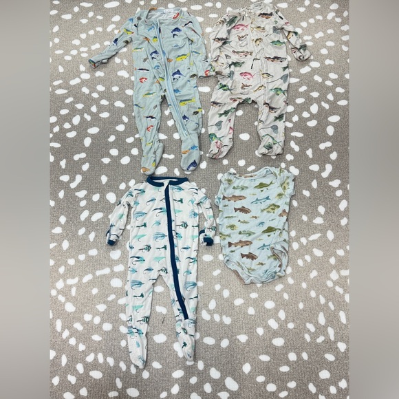 Lot of 4 Fishing footies bamboo onesie print baby boy zippy short sleeve bait - Picture 10 of 10
